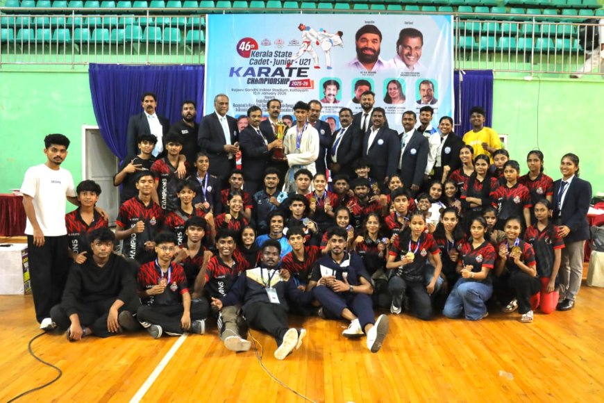 കേരള സ്റ്റേറ്റ് സ്പോർട്സ് കൗൺസിലിന്റെയും, കേരള ഒളിമ്പിക് അസോസിയേഷന്റെയും അംഗീകാരമുള്ള കേരള കരാട്ടെ അസോസിയേഷൻ ജനുവരി 10,11 തിയതികളിലായി കോട്ടയം രാജീവ് ഗാന്ധി ഇൻഡോർ സ്റ്റേഡിയത്തിൽ സംഘടിപ്പിച്ച 46- മത് സംസ്ഥാന ജൂണിയർ കരാട്ടെ ചാമ്പ്യൻഷിപ്പ് സമാപിച്ചു